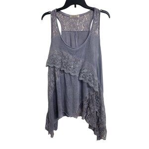 Simply Couture Lavender Y2K Lace Tank Top Floral‎ Bow Layered Shark Hem Sequin